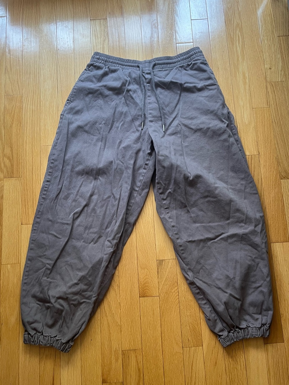 Wide-Leg Grey Drawstring Pants